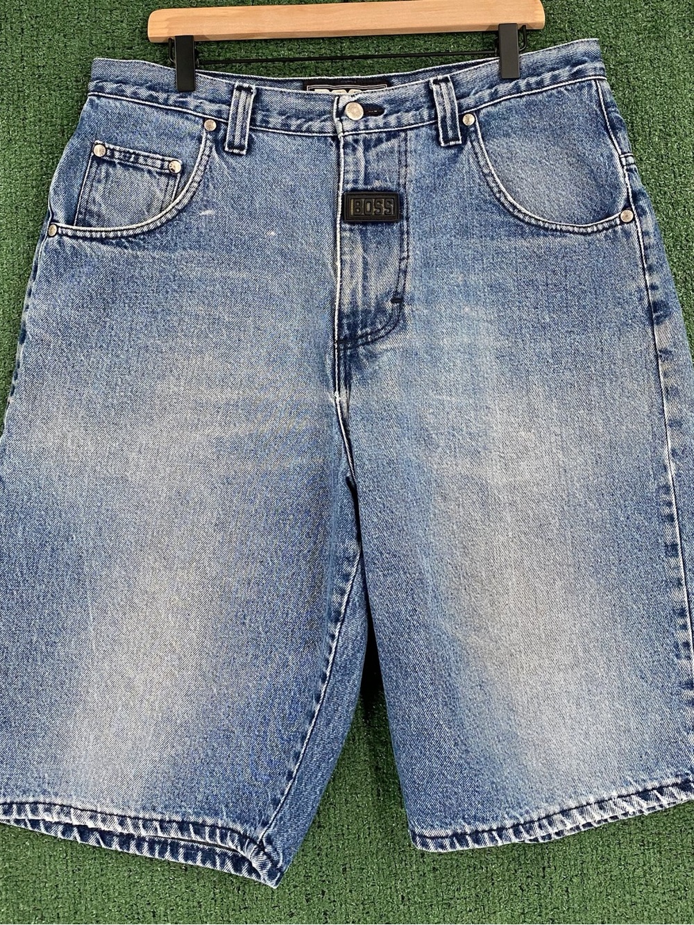 Rare Vintage 90’s Boss 3D Rubber Logo Baggy Denim Jean Shorts Jorts Men’s SZ 34